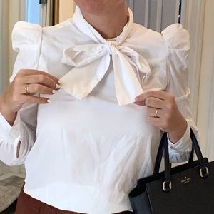 White Frenchy style blouse with puff sleeves M